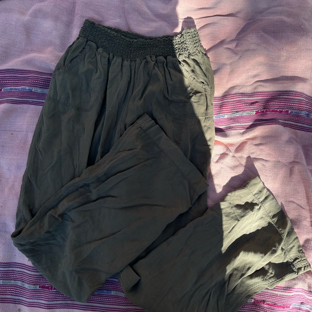 Kids Olive Green Flowy Pants